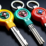 **

A close-up shot of various Ranger Keys from different Power Rangers series, emphasizing vibrant colors and nostalgic appeal. Focus on keys from series popular in Malaysia like Mighty Morphin, Time Force, or Dino Fury.

**
