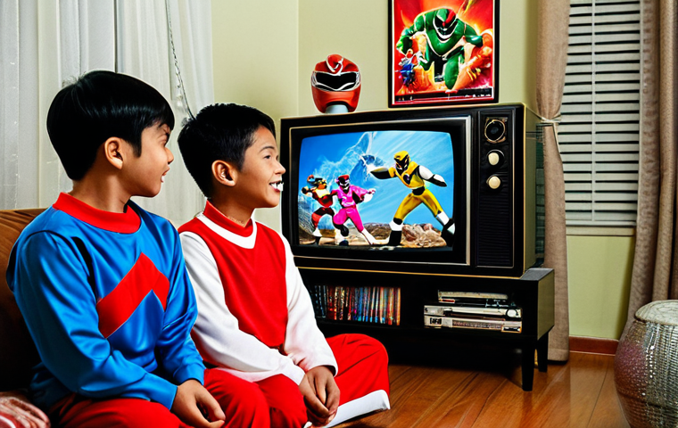 Nostalgia - Power Rangers Marathon Night**

"A group of Malaysian siblings, fully clothed in appropriate, casual attire, are excitedly watching an old Power Rangers episode on a vintage television in their cozy living room. The room is decorated with Power Rangers toys and posters, creating a nostalgic atmosphere.  Safe for work, appropriate content, family-friendly, professional photography, perfect anatomy, natural proportions, well-formed hands, proper finger count."

**