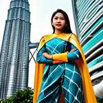 파워레인저 인기 비결 - Modern Malaysian Superhero**

"A young Malaysian woman, fully clothed in a modest yet futuristic baj...